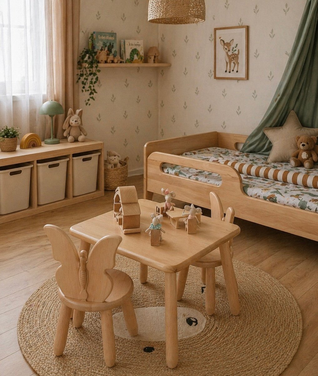 Scandinavian Wooden Kids Table and Chair Set in Solid Beech Wood (Butterfly) - Tiny Tugz™