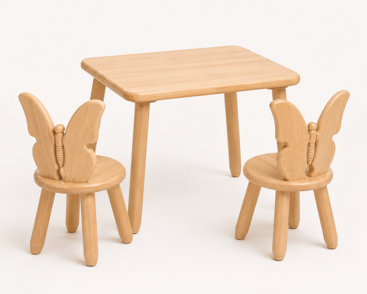 Scandinavian Wooden Kids Table and Chair Set in Solid Beech Wood (Butterfly) - Tiny Tugz™