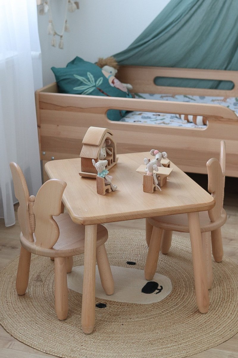 Scandinavian Wooden Kids Table and Chair Set in Solid Beech Wood (Butterfly) - Tiny Tugz™