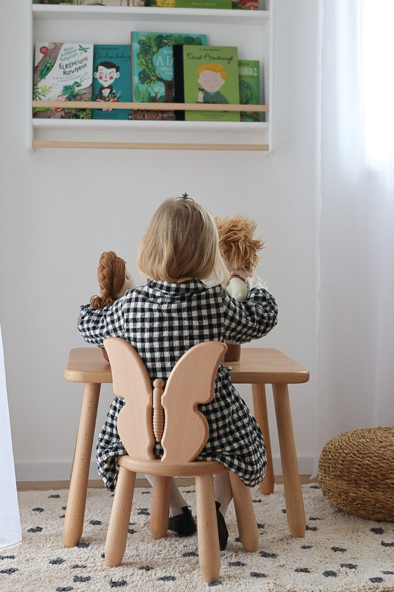 Scandinavian Wooden Kids Table and Chair Set in Solid Beech Wood (Butterfly) - Tiny Tugz™