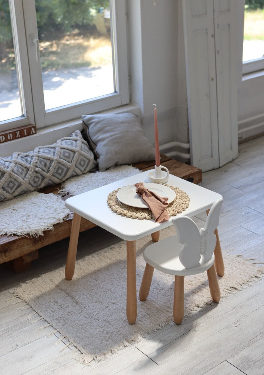 Scandinavian Wooden Kids Table and Chair Set in Solid Beech Wood (Butterfly) - Tiny Tugz™