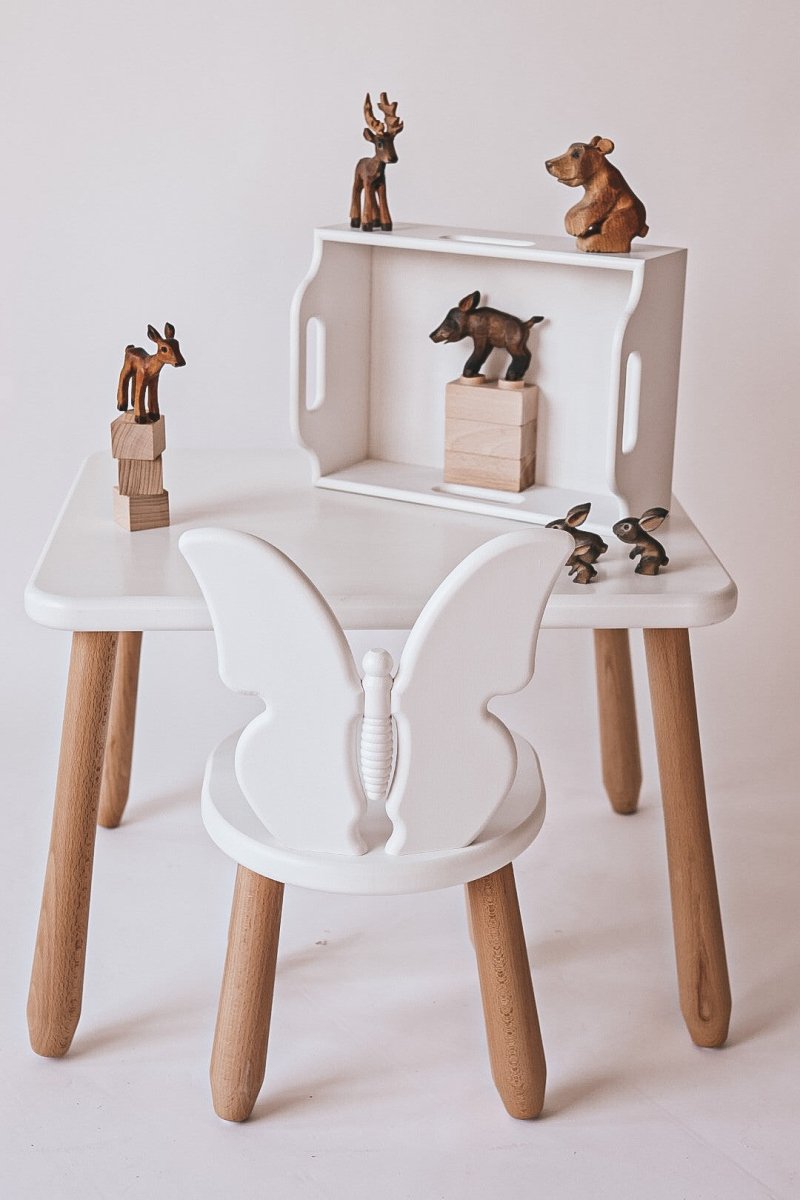 Scandinavian Wooden Kids Table and Chair Set in Solid Beech Wood (Butterfly) - Tiny Tugz™
