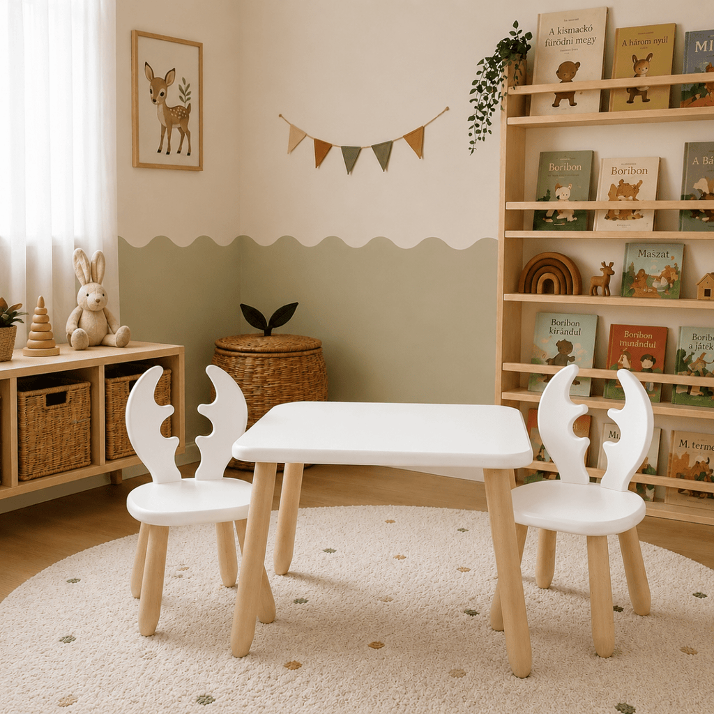 Scandinavian Wooden Kids Table and Chair Set in Solid Beech Wood (Deer) - Tiny Tugz™