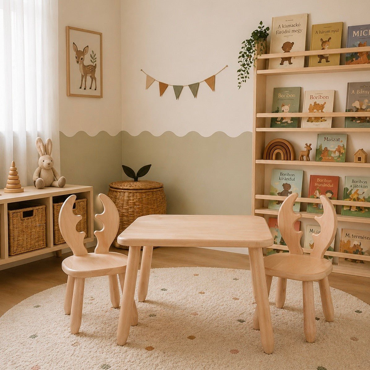 Scandinavian Wooden Kids Table and Chair Set in Solid Beech Wood (Deer) - Tiny Tugz™