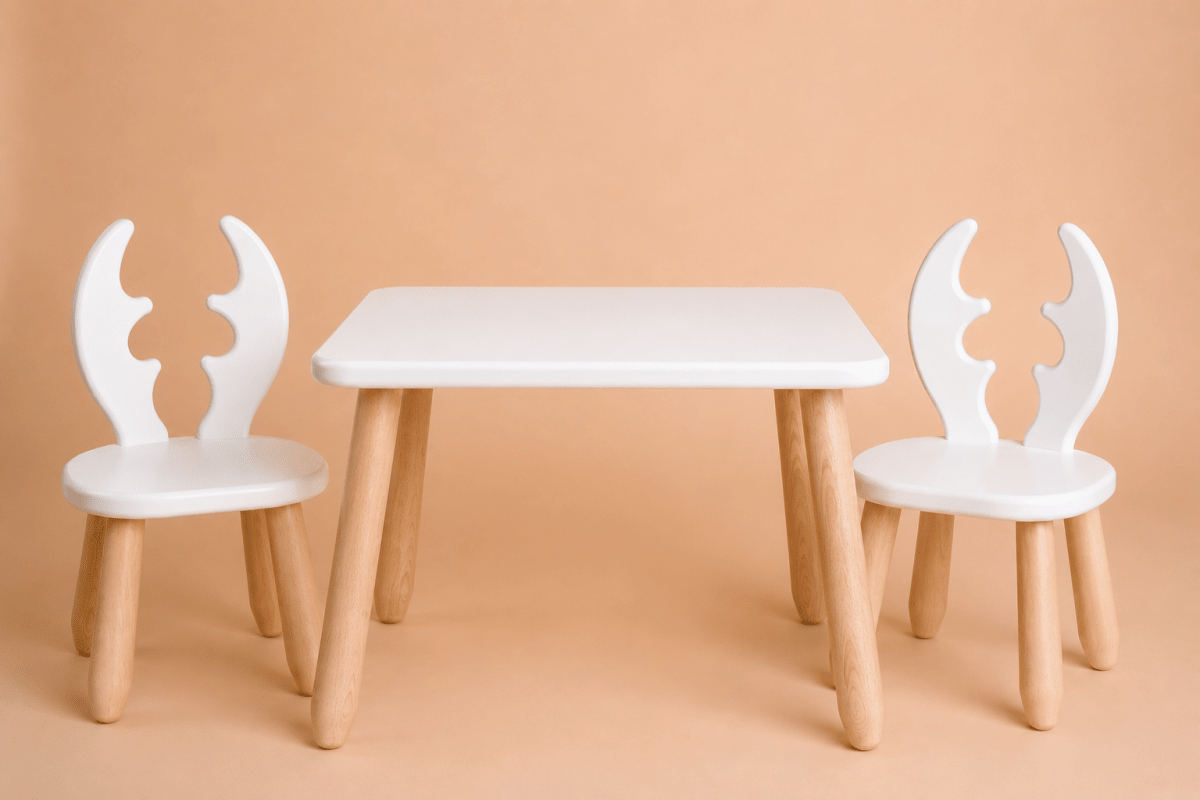 Scandinavian Wooden Kids Table and Chair Set in Solid Beech Wood (Deer) - Tiny Tugz™