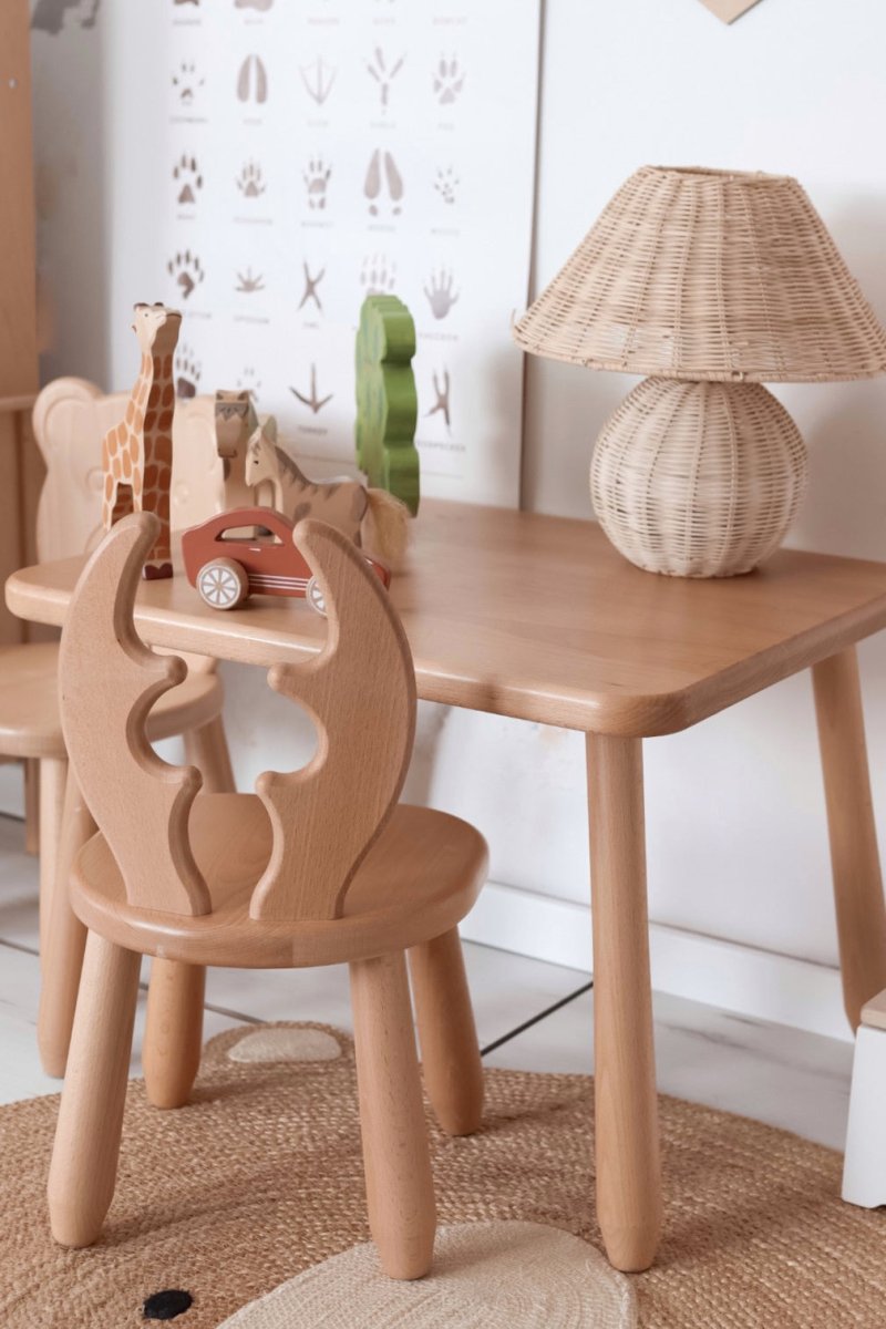 Scandinavian Wooden Kids Table and Chair Set in Solid Beech Wood (Deer) - Tiny Tugz™