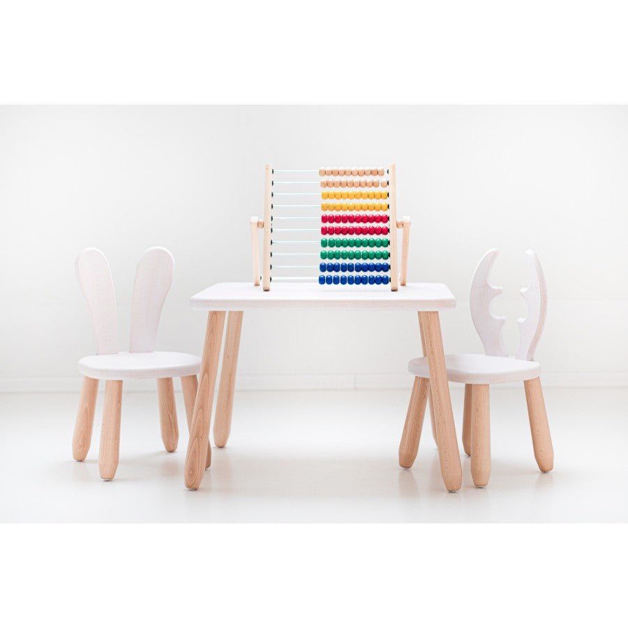 Scandinavian Wooden Kids Table and Chair Set in Solid Beech Wood (Deer & Bunny) - Tiny Tugz™