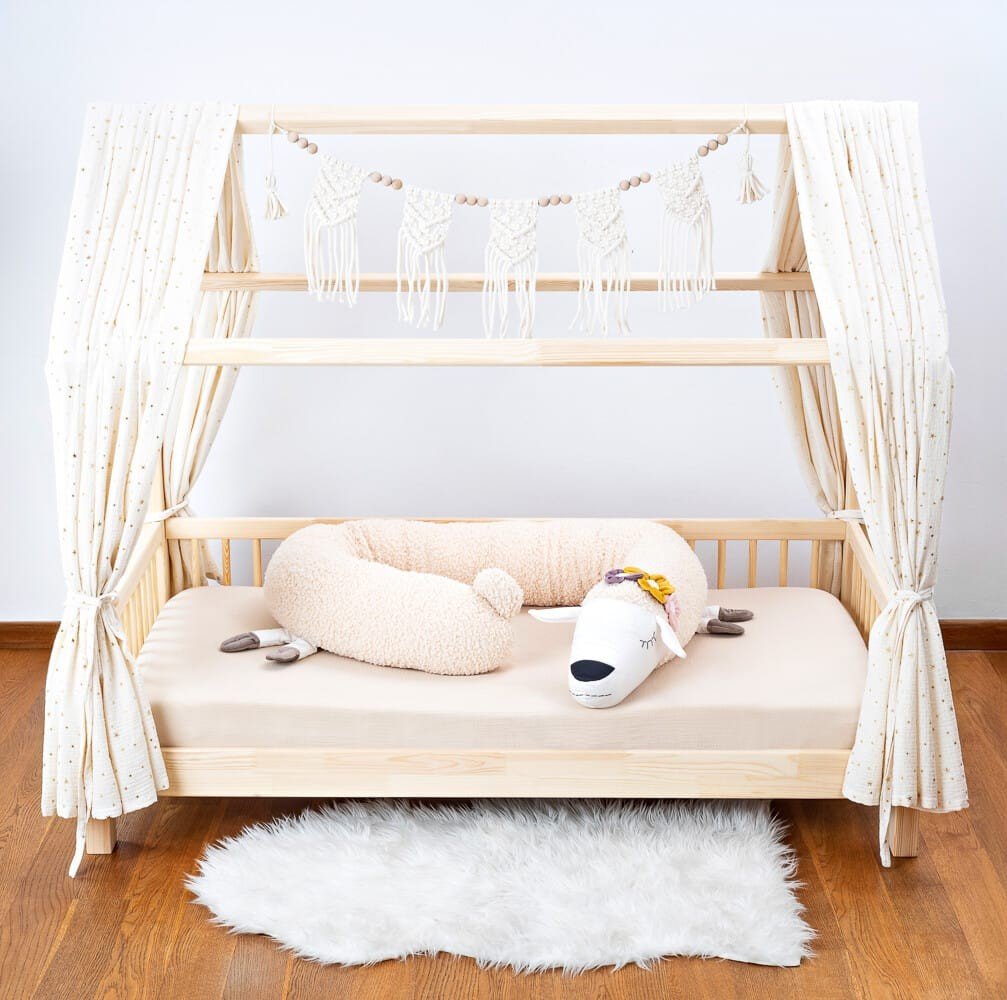Sheep Cuddle Pillow & Bed Wall Bumper with Floral Crown - Bouclé, 200 cm - Tiny Tugz™