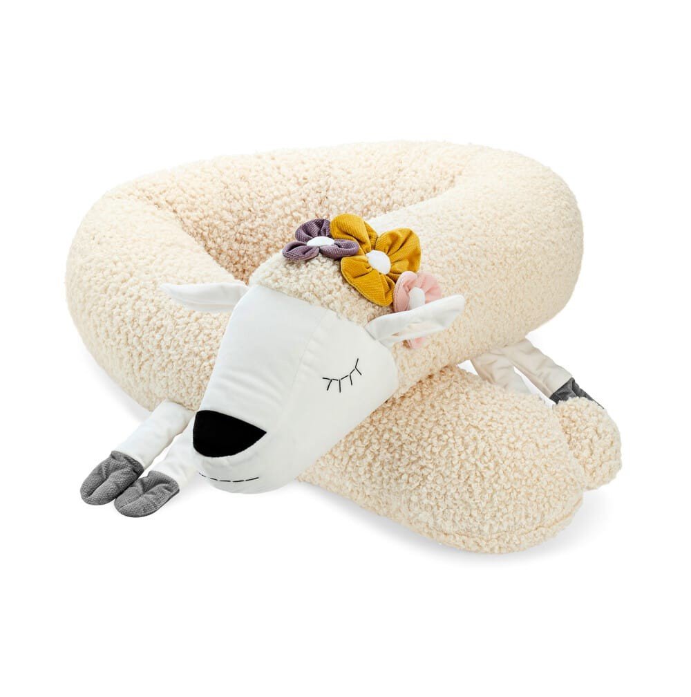 Sheep Cuddle Pillow & Bed Wall Bumper with Floral Crown - Bouclé, 200 cm - Tiny Tugz™