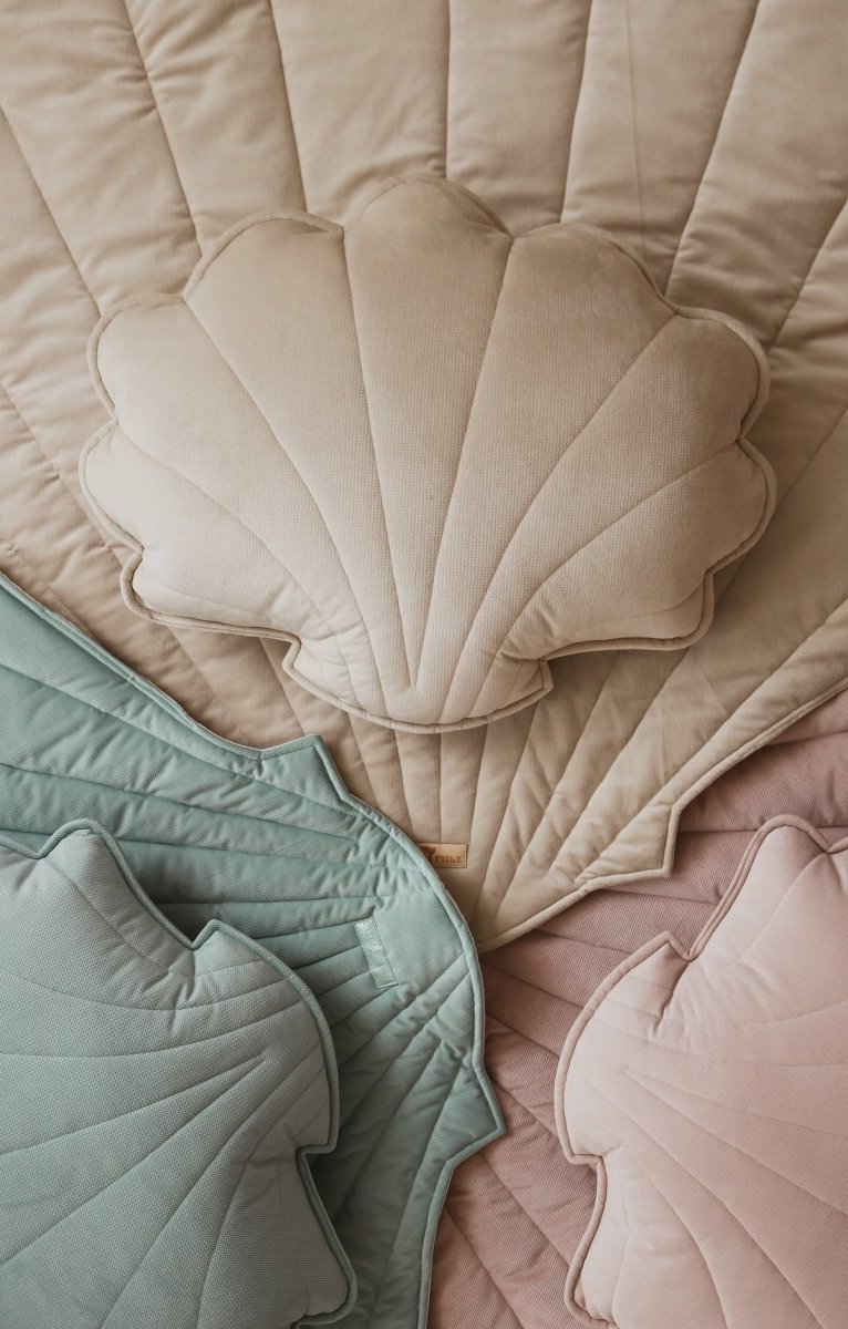 Shell Play Mat (Beige) – Velvet & Cotton, Handmade - Tiny Tugz™