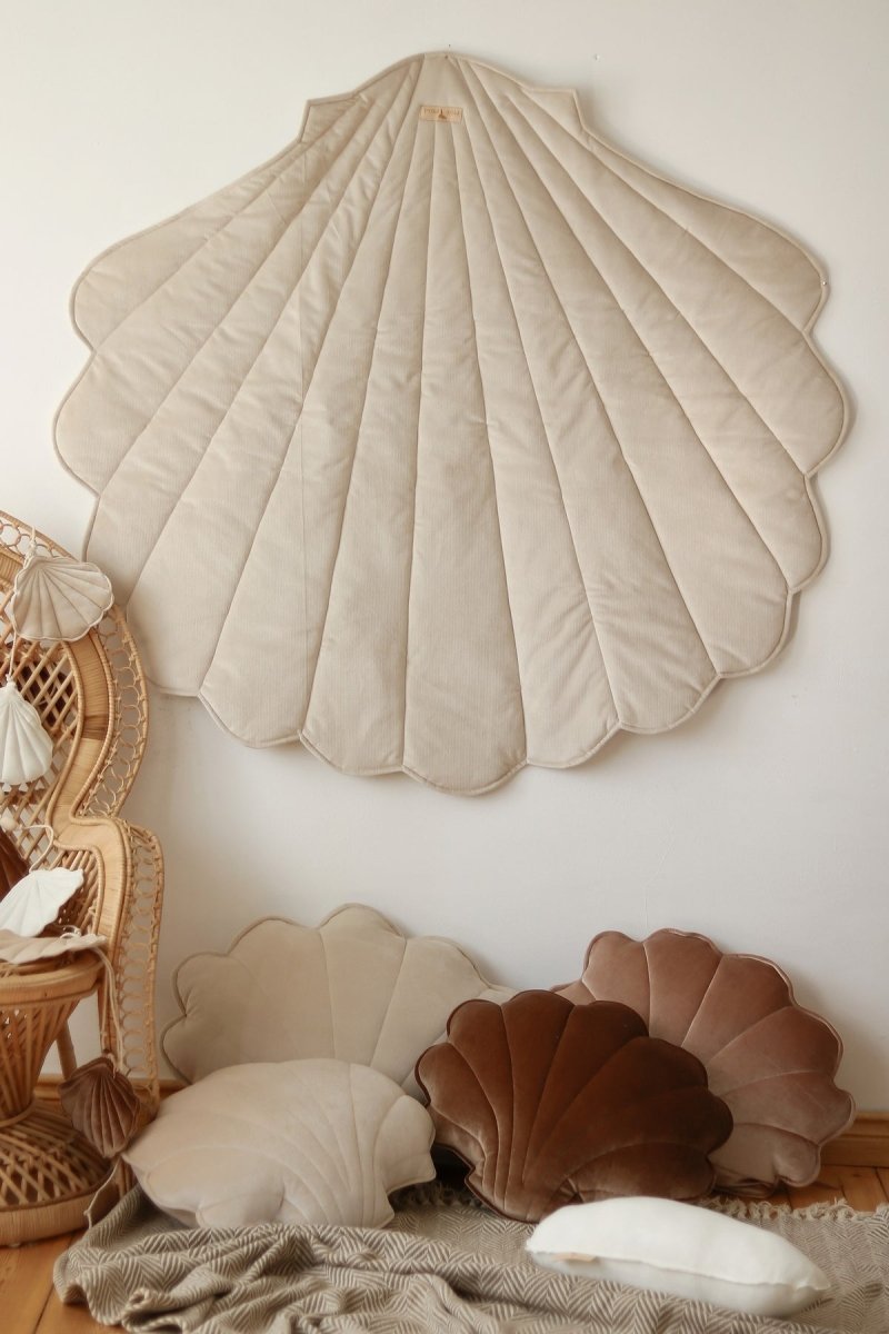 Shell Play Mat (Beige) – Velvet & Cotton, Handmade - Tiny Tugz™
