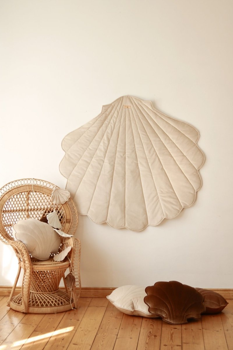 Shell Play Mat (Beige) – Velvet & Cotton, Handmade - Tiny Tugz™