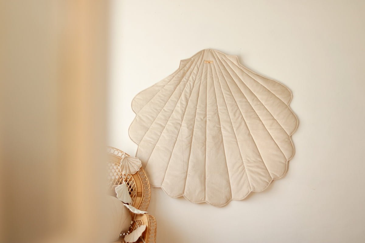 Shell Play Mat (Beige) – Velvet & Cotton, Handmade - Tiny Tugz™