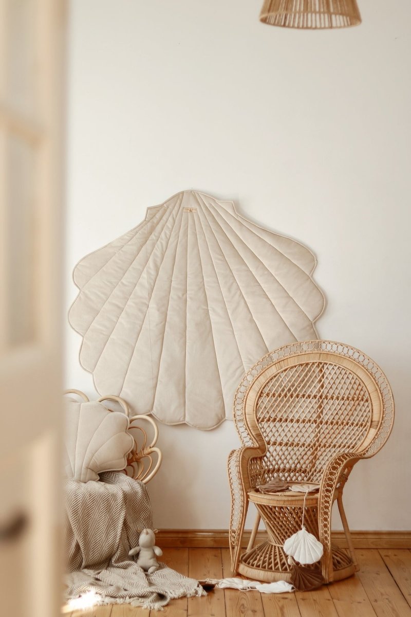 Shell Play Mat (Beige) – Velvet & Cotton, Handmade - Tiny Tugz™