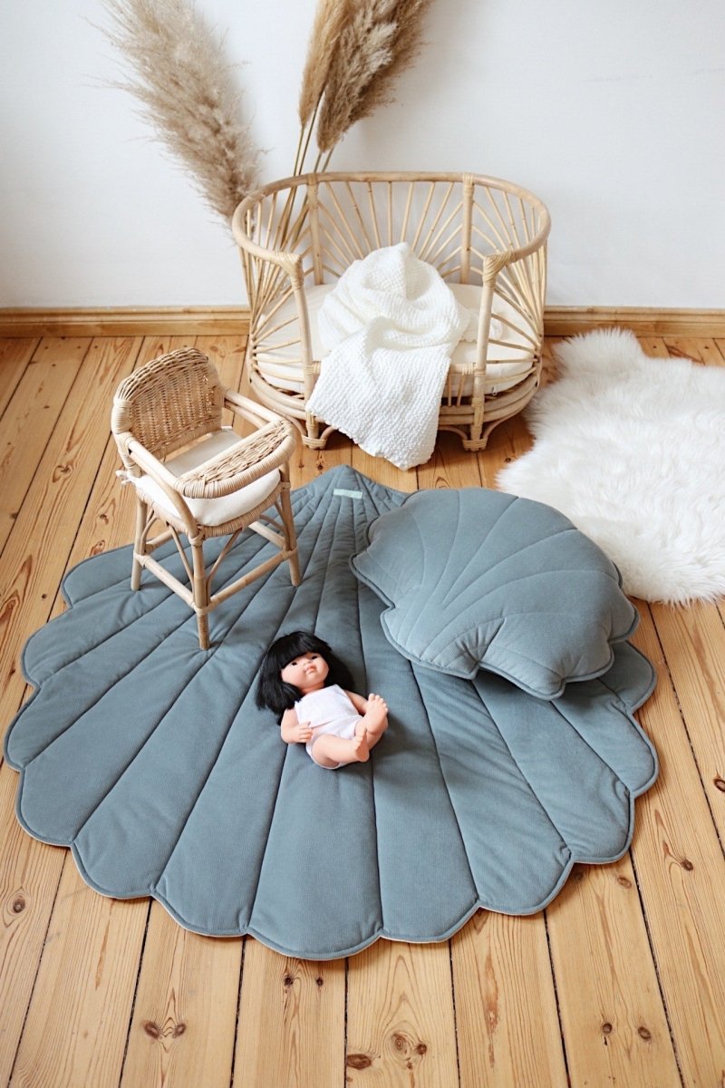Shell Play Mat (Blue) – Velvet & Cotton, Handmade - Tiny Tugz™