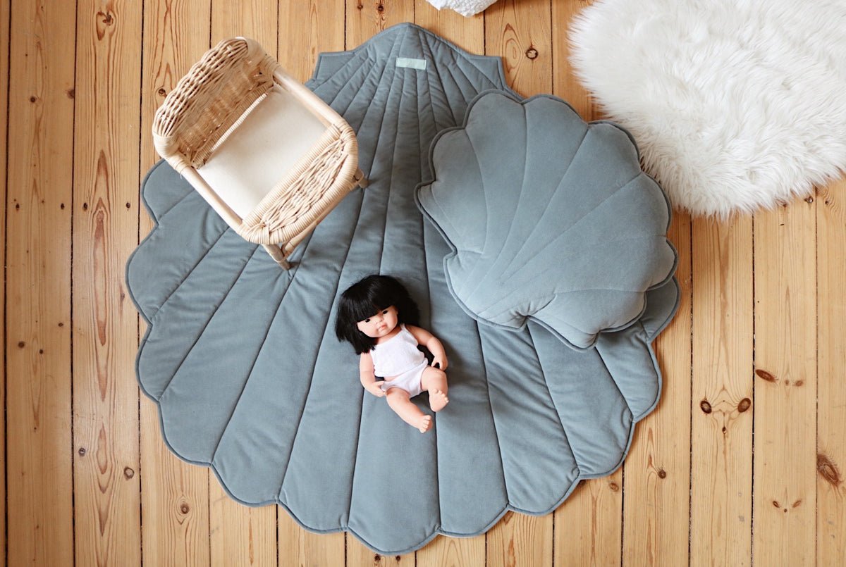 Shell Play Mat (Blue) – Velvet & Cotton, Handmade - Tiny Tugz™