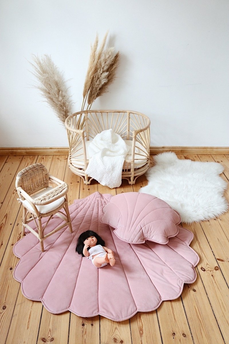 Shell Play Mat (Powder Pink) – Velvet & Cotton, Handmade - Tiny Tugz™
