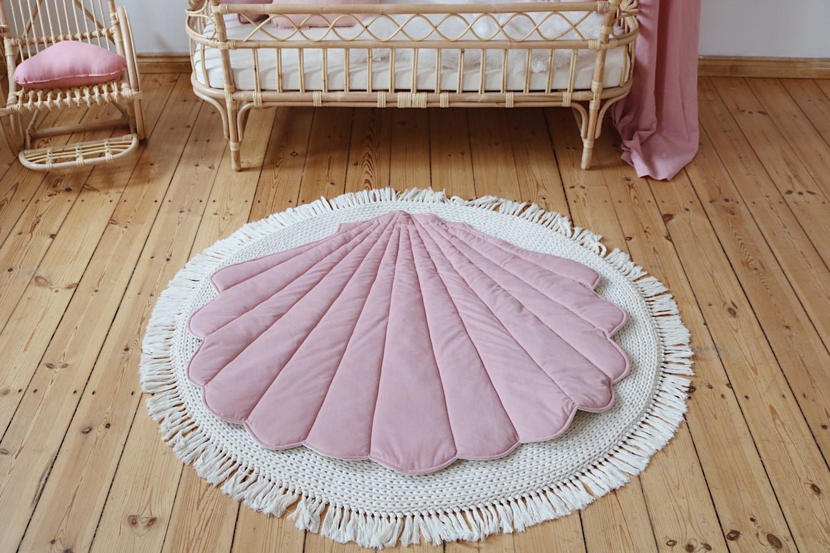 Shell Play Mat (Powder Pink) – Velvet & Cotton, Handmade - Tiny Tugz™