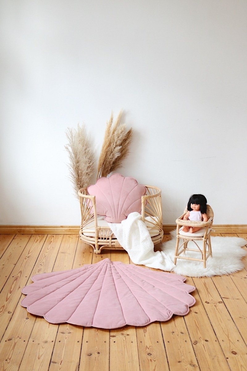 Shell Play Mat (Powder Pink) – Velvet & Cotton, Handmade - Tiny Tugz™