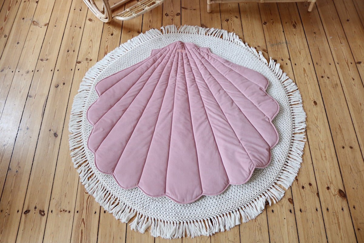 Shell Play Mat (Powder Pink) – Velvet & Cotton, Handmade - Tiny Tugz™