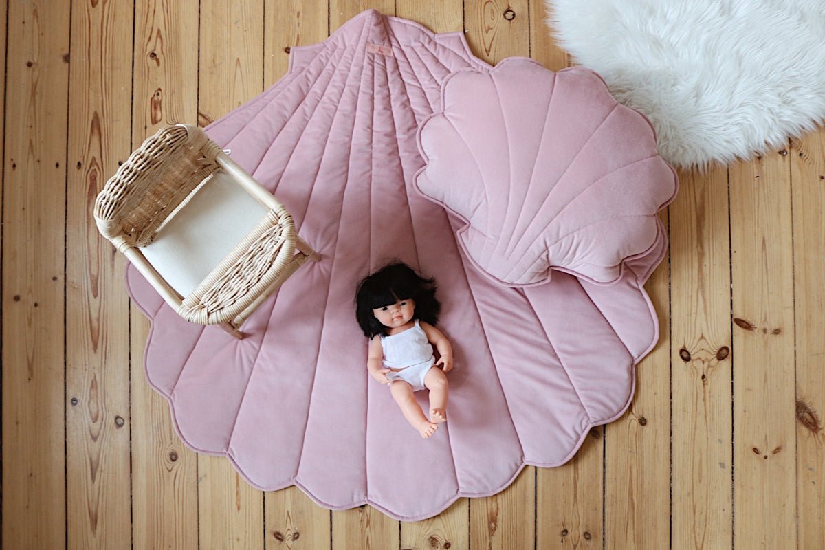 Shell Play Mat (Powder Pink) – Velvet & Cotton, Handmade - Tiny Tugz™