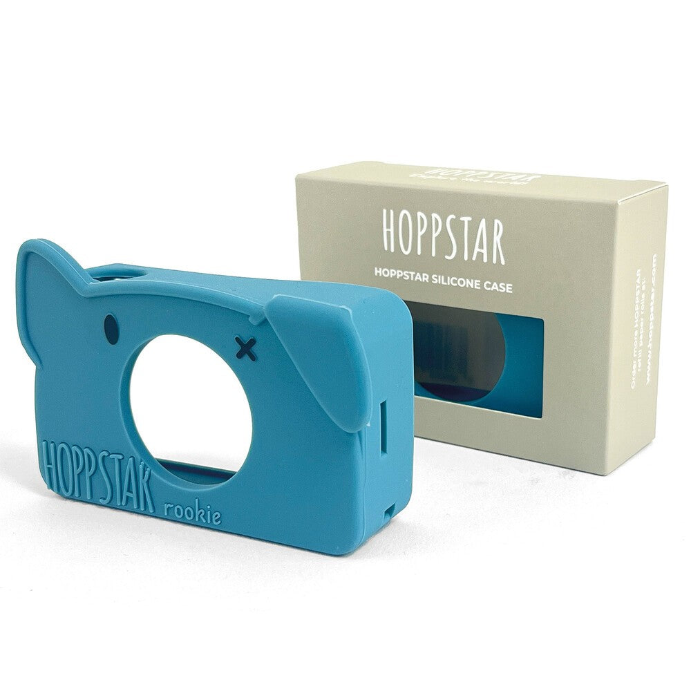 Silicone Case for Kids Camera Rookie, angled view showing lens cutout