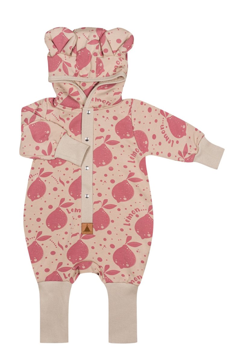 Soft Cotton Eared Jumpsuit for Babies & Kids (Beige Lemons) - Tiny Tugz™