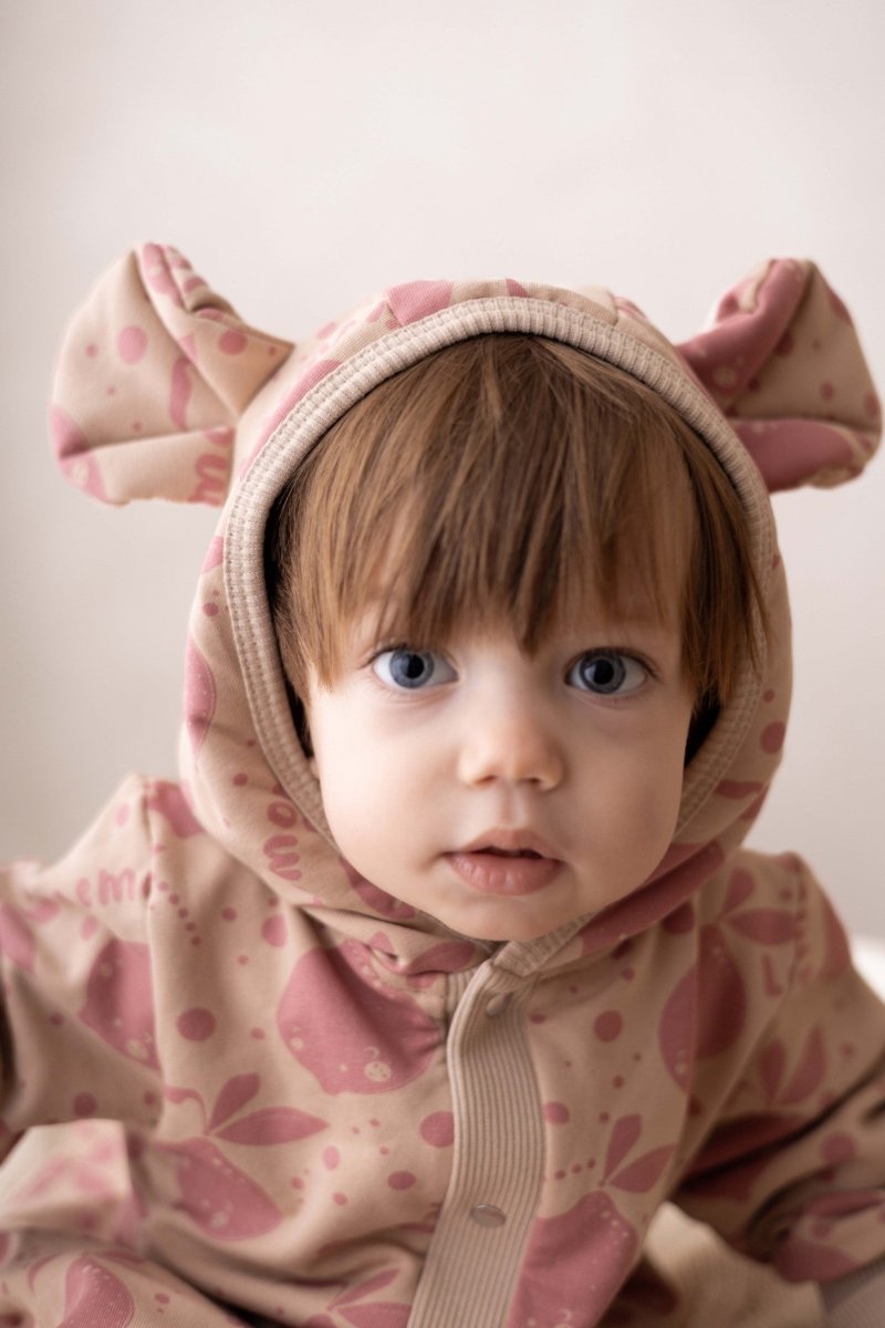 Soft Cotton Eared Jumpsuit for Babies & Kids (Beige Lemons) - Tiny Tugz™
