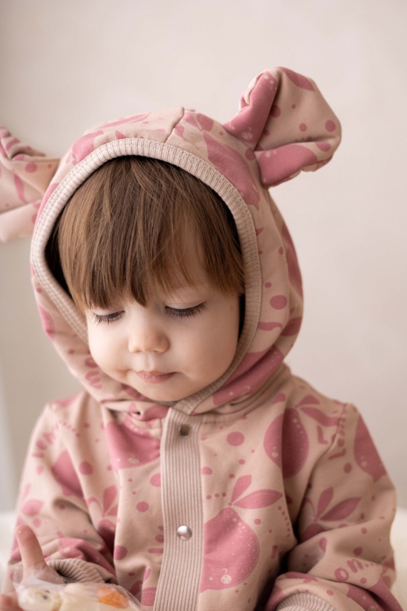 Soft Cotton Eared Jumpsuit for Babies & Kids (Beige Lemons) - Tiny Tugz™