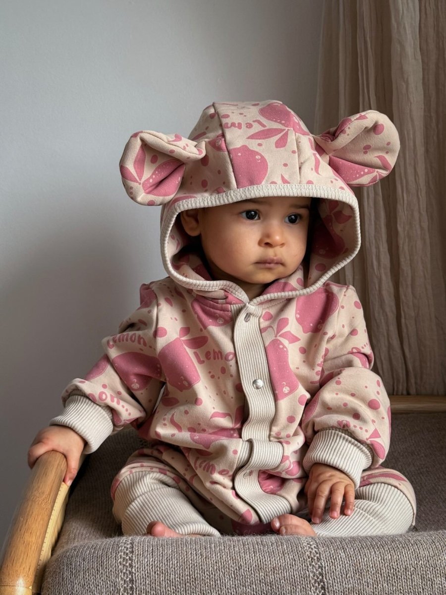 Soft Cotton Eared Jumpsuit for Babies & Kids (Beige Lemons) - Tiny Tugz™