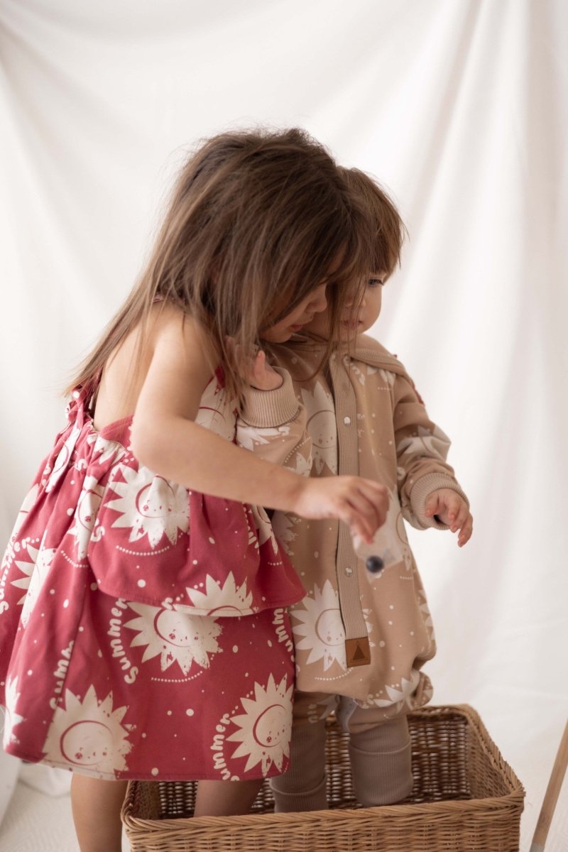 Soft Cotton Eared Jumpsuit for Babies & Kids (Beige Suns) - Tiny Tugz™