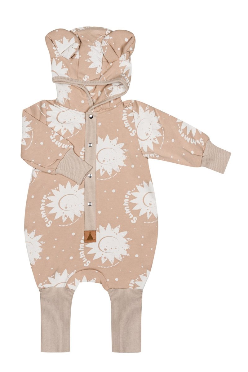 Soft Cotton Eared Jumpsuit for Babies & Kids (Beige Suns) - Tiny Tugz™