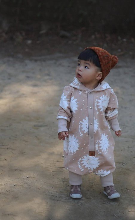 Soft Cotton Eared Jumpsuit for Babies & Kids (Beige Suns) - Tiny Tugz™
