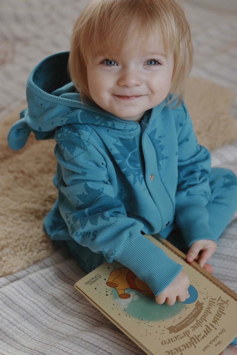 Soft Cotton Eared Jumpsuit for Babies & Kids (Blue Suns) - Tiny Tugz™