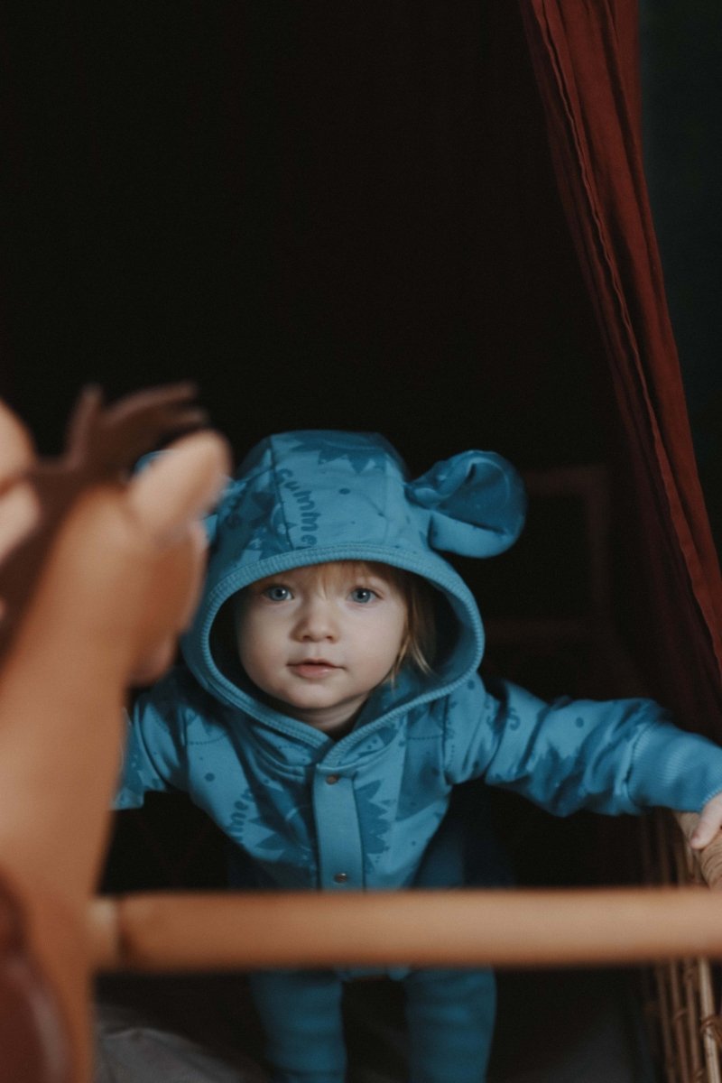 Soft Cotton Eared Jumpsuit for Babies & Kids (Blue Suns) - Tiny Tugz™