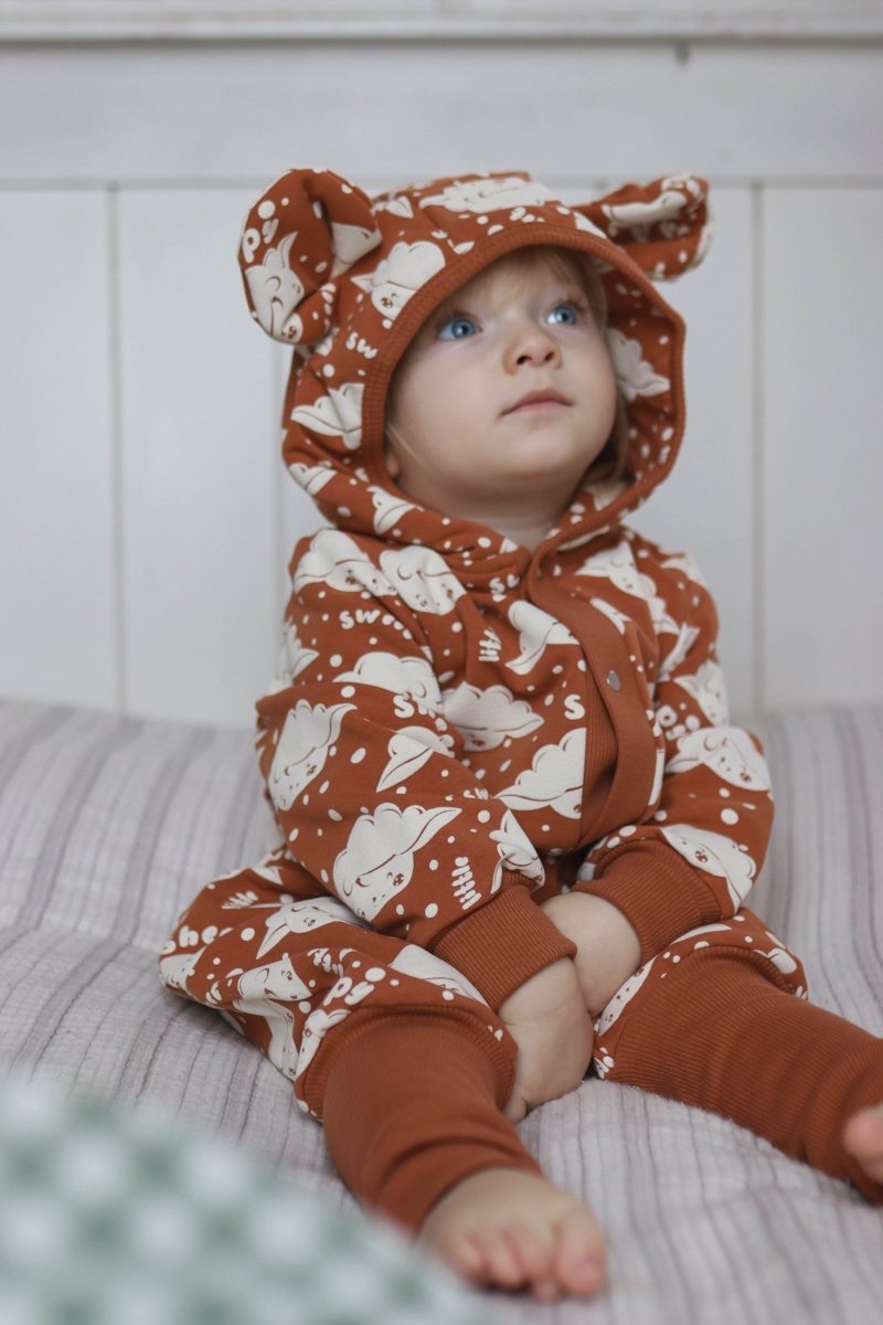 Soft Cotton Eared Jumpsuit for Babies & Kids (Cinnamon Sheep) - Tiny Tugz™