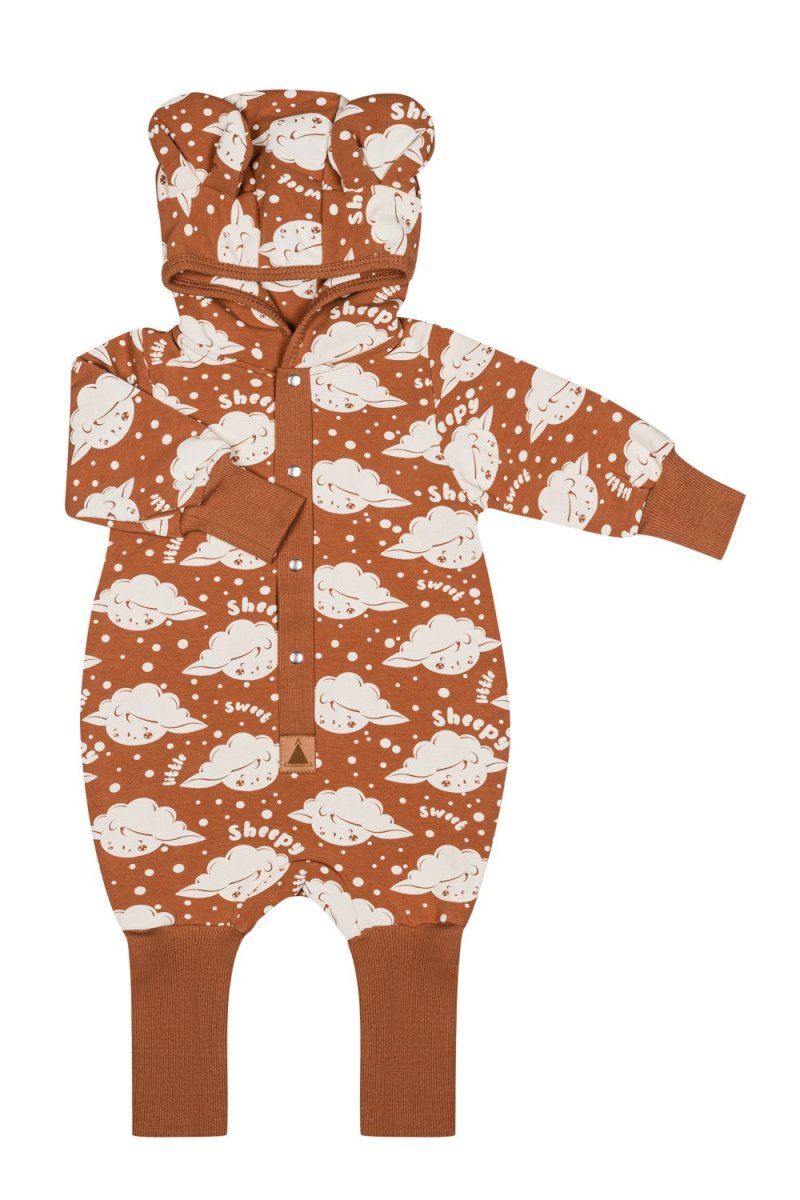 Soft Cotton Eared Jumpsuit for Babies & Kids (Cinnamon Sheep) - Tiny Tugz™