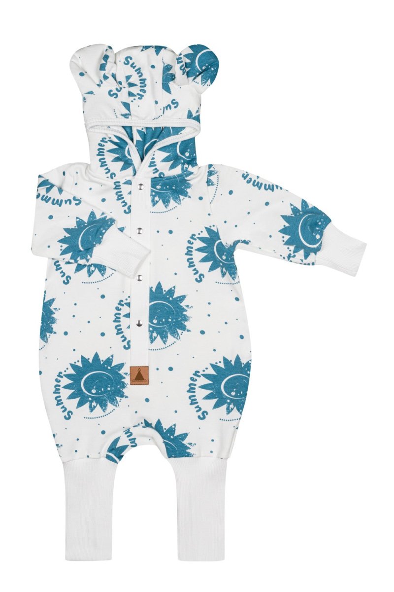Soft Cotton Eared Jumpsuit for Babies & Kids (Ecru Suns) - Tiny Tugz™