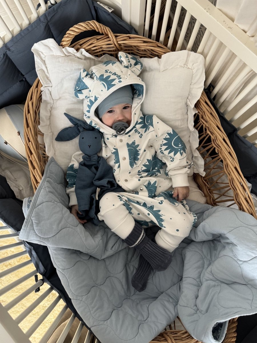 Soft Cotton Eared Jumpsuit for Babies & Kids (Ecru Suns) - Tiny Tugz™