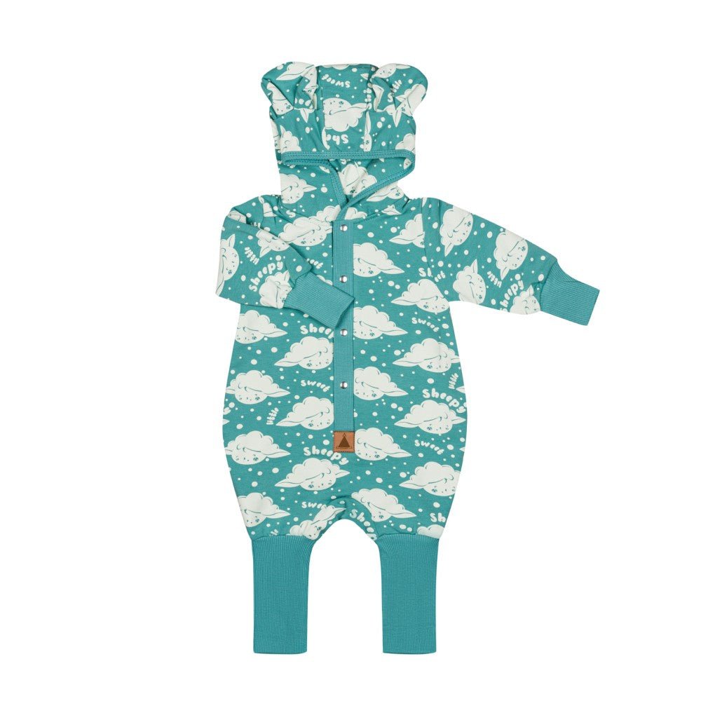 Soft Cotton Eared Jumpsuit for Babies & Kids (Mint Sheep) - Tiny Tugz™