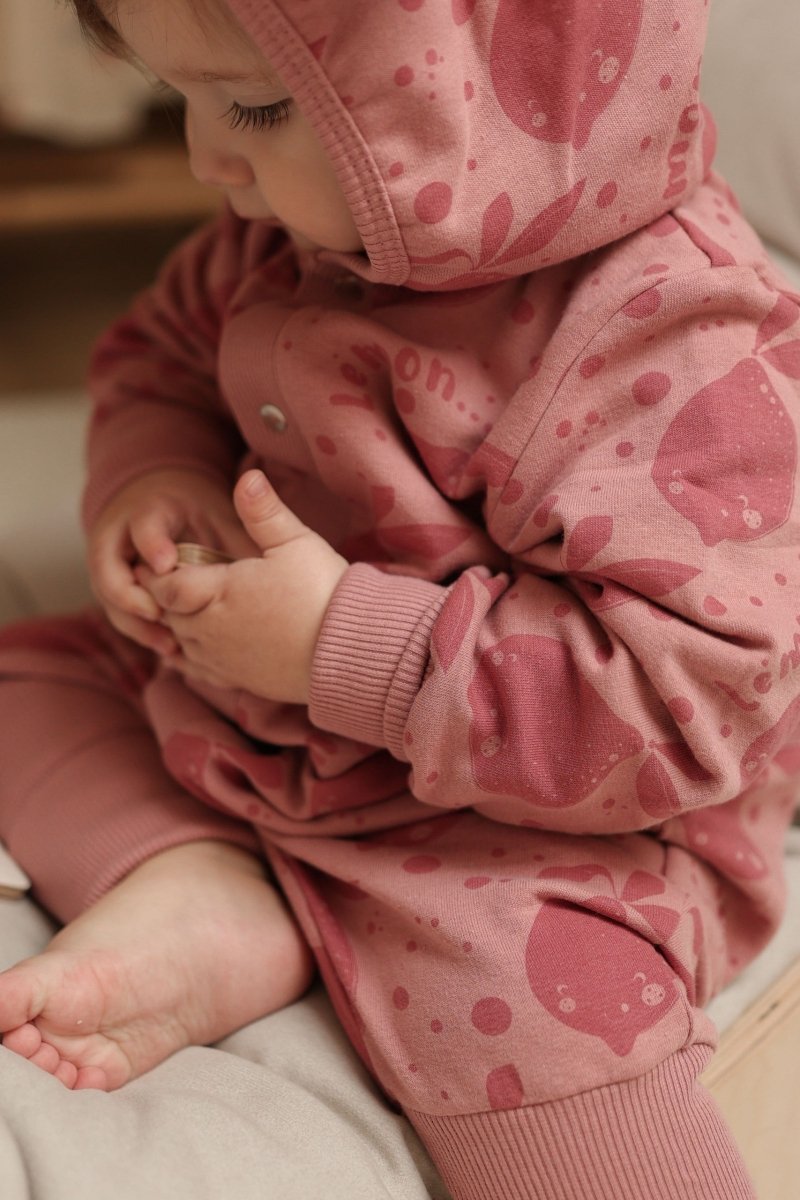 Soft Cotton Eared Jumpsuit for Babies & Kids (Pink Lemons) - Tiny Tugz™