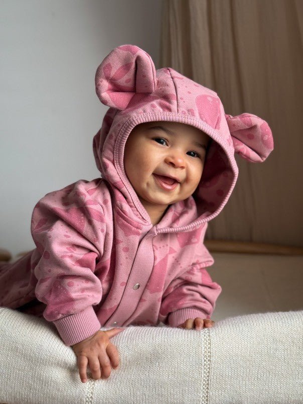 Soft Cotton Eared Jumpsuit for Babies & Kids (Pink Lemons) - Tiny Tugz™