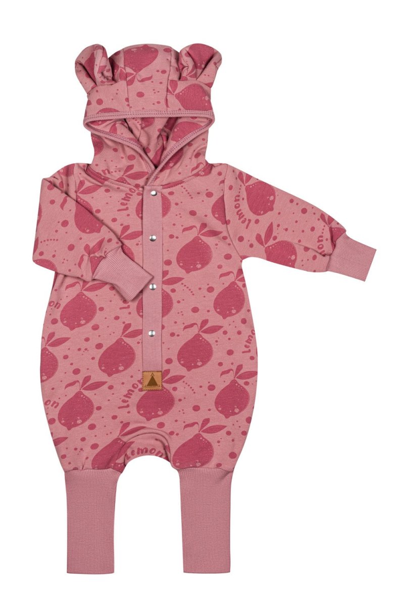 Soft Cotton Eared Jumpsuit for Babies & Kids (Pink Lemons) - Tiny Tugz™