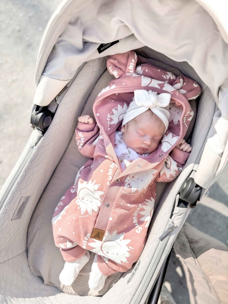 Soft Cotton Eared Jumpsuit for Babies & Kids (Pink Suns) - Tiny Tugz™