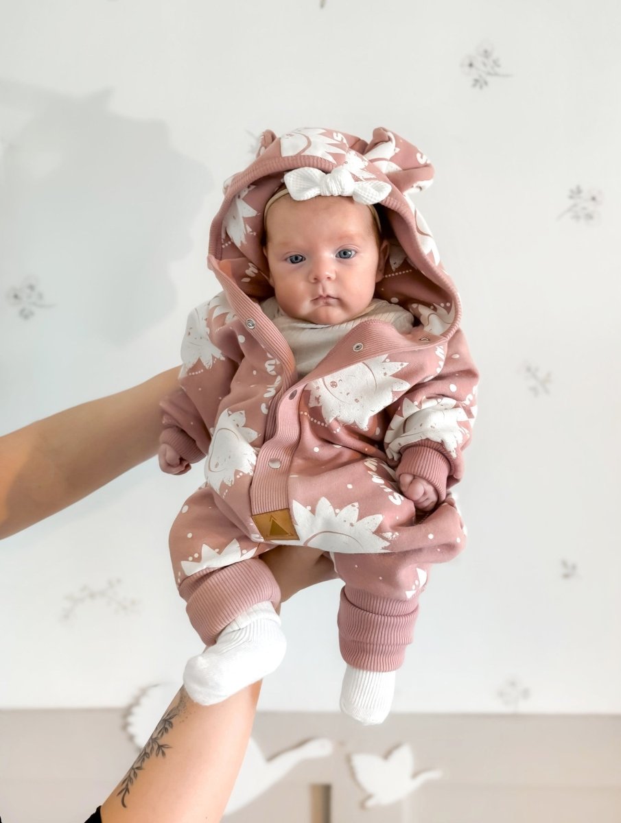 Soft Cotton Eared Jumpsuit for Babies & Kids (Pink Suns) - Tiny Tugz™