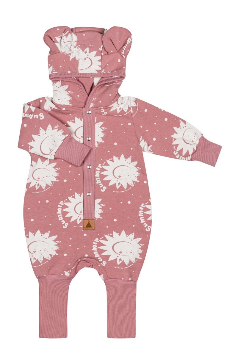 Soft Cotton Eared Jumpsuit for Babies & Kids (Pink Suns) - Tiny Tugz™