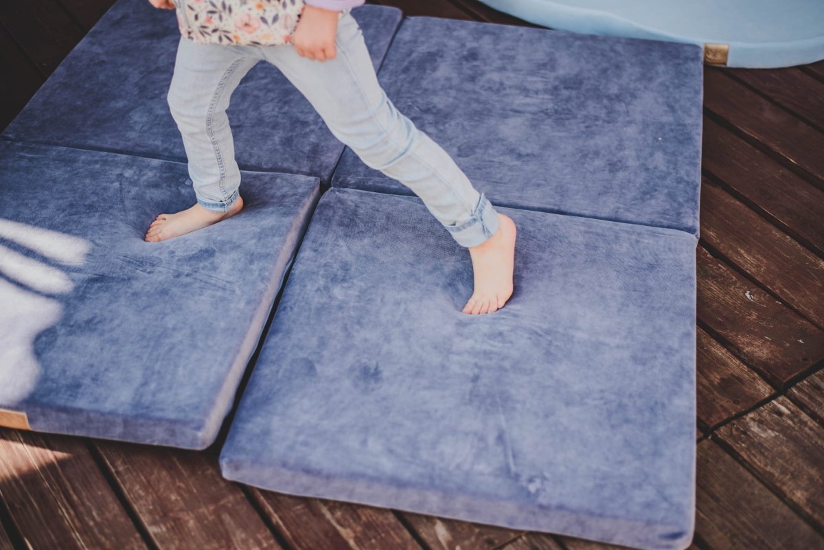 Soft Square Play Mat for Babies & Children — Velvet (Blue-Grey) - Tiny Tugz™