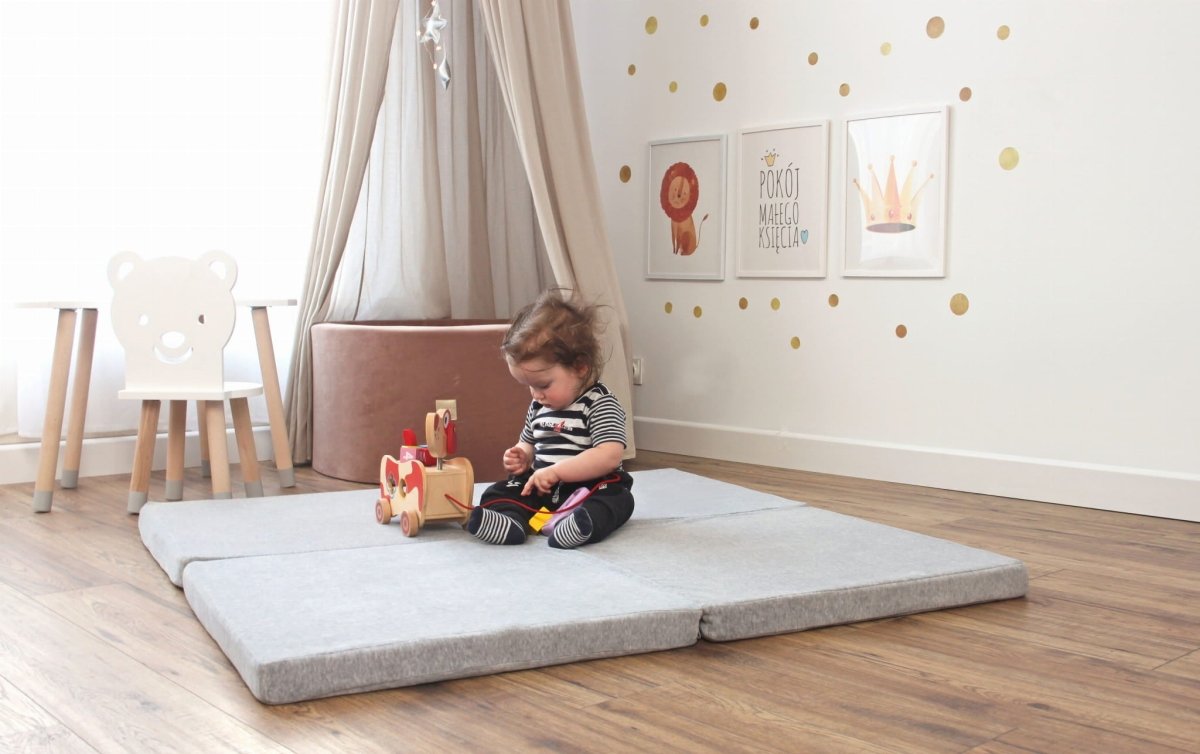 Soft Square Play Mat for Babies & Children — Velvet (Light Grey) - Tiny Tugz™