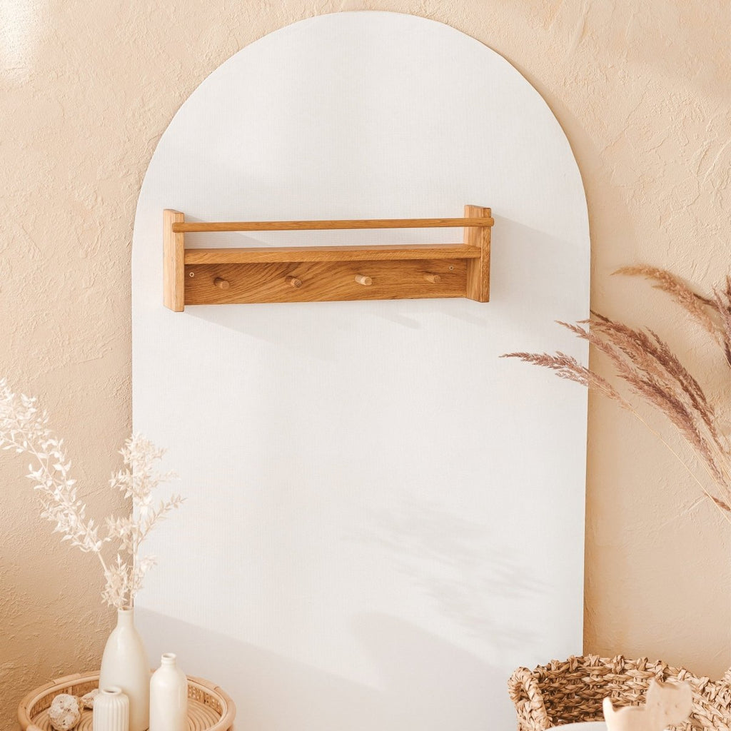 Solid Oak Kids Bookshelf with Rail & 4 Hooks - 58.5 cm - Tiny Tugz™