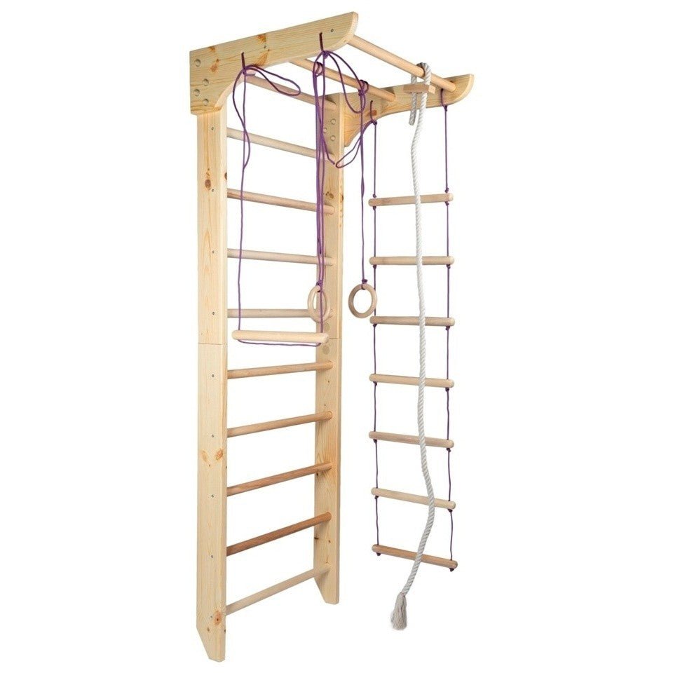 Sportbaby Kinder 2 Wooden Wall Bars with Pull-Up Bar & Rope Accessories - Tiny Tugz™